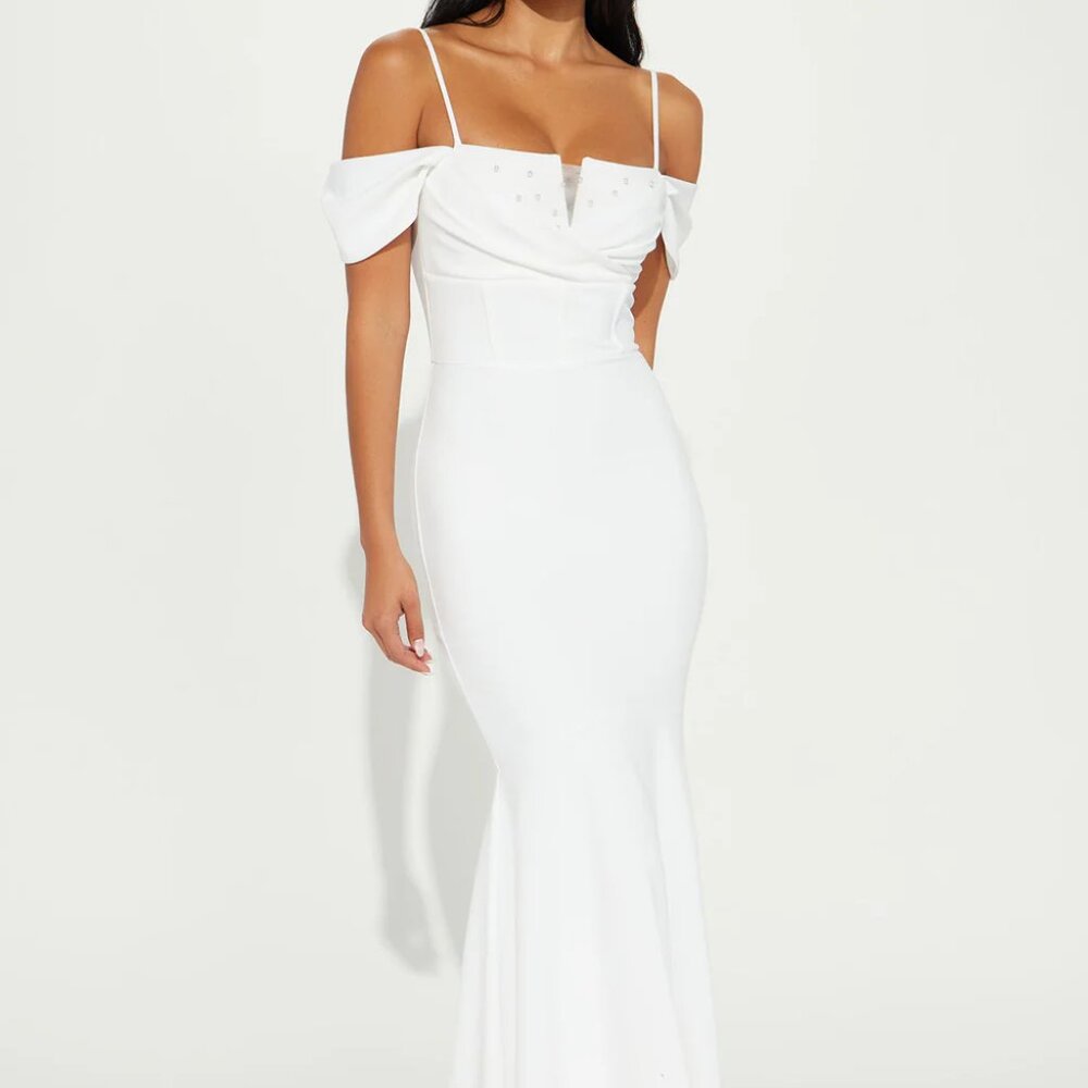 Fashion Nova "Say I Do" White Midi Gown - Custom Hemmed - Size XS